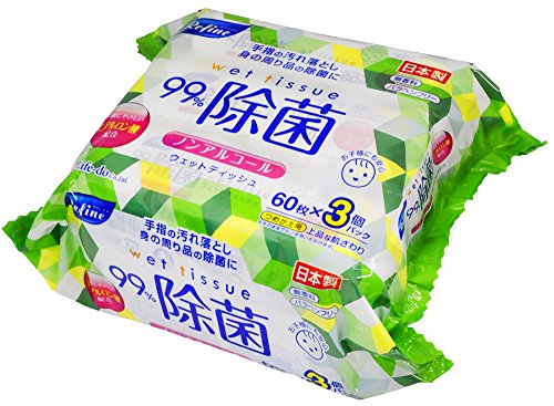 ノンアルコール 除菌 パラベンフリー ヒアルロン酸 配合 ウェットティッシュ 無香料 60枚 3個入 LD-105