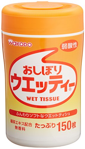 ◆商品名：和光堂 おしぼり ウエッティー 弱酸性 150枚 原産国 : 日本 内容量 : 150枚 商品サイズ (幅X奥行X高さ) : 140mm×200mm 水、エタノール、PG、グリセリン、チャエキス、リン酸2Na、セチルピリジニウムクロリド、メチルパラベン、エチルパラベン、プロピルパラベン ブラント名: 和光堂 商品紹介 弱酸性のおしぼりウエットティッシュ！ ●手指や身の回りの拭き取りに、ふんわりソフトなウエットティッシュです。 ●手肌に負担をかけにくい弱酸性・無香料 ●緑茶エキス配合 ●使いやすさにこだわった新設計！簡単に取り出しができる。 ●快適なウエット感！ 原材料・成分 水、エタノール、PG、グリセリン、チャエキス、リン酸2Na、セチルピリジニウムクロリド、メチルパラベン、エチルパラベン、プロピルパラベン ご注意（免責）＞必ずお読みください ご注文数量が多い場合はメールまたは電話でご連絡ください。2〜5日で取り寄せ致します。 薬剤師:橋本靖子 連絡先:06-6923-4293、営業時間:平日10:00~20:00、土日祝日10:00~19:00 続きを見る