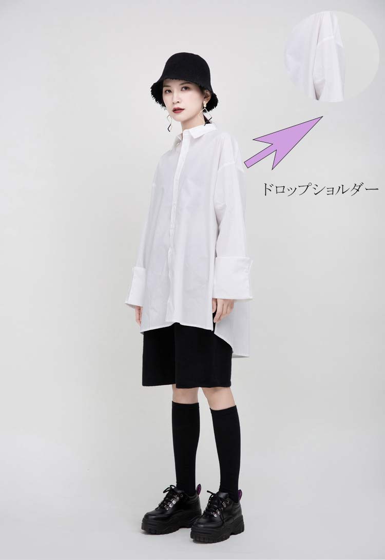 シャツ ワイシャツ レディース ロングシャツ チュニック ロング丈 長袖 デザイン感...