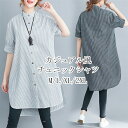 チュニック シャツ 半袖 レディース ロング ロングシャツ ストライプ 立ち襟 バルーン袖 ワンピース チュニックワンピース パフスリーブ スタンドカラー バンドカラー 不規則裾 アシンメトリー 前後差 スリット ボタン 前開き カーディガン 羽織り