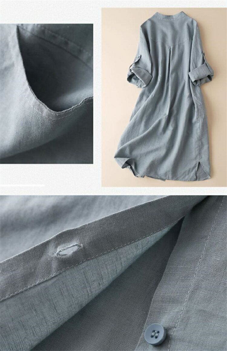 綿 チュニック シャツ 長袖 大きいサイズ カーディガン ロング 羽織 白シャツ 前開き ロングシャツ 立ち襟 バンドカラー ボタン 長袖チュニック スタンドカラー 開襟 無地 体型カバー スリット入り 羽織りもの トップス 春 秋 夏 リネン風 カジュアル