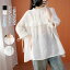 フリル襟 チュニックブラウス レディース フリル ブラウス 白 シャツ 半袖 チュニックシャツブラウス ..