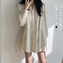 ブラウス ティアード レディース 長袖ブラウス チュニックシャツ シャツ 長袖シャツ シャツブラウス ロングシャツ 春 夏 秋 トップス 羽織り カットソー バルーン袖 ボリューム 前開き プルオーバー 折襟 ロング丈 ギャザー カジュアル 体型カバー おしゃれ ゆったり
