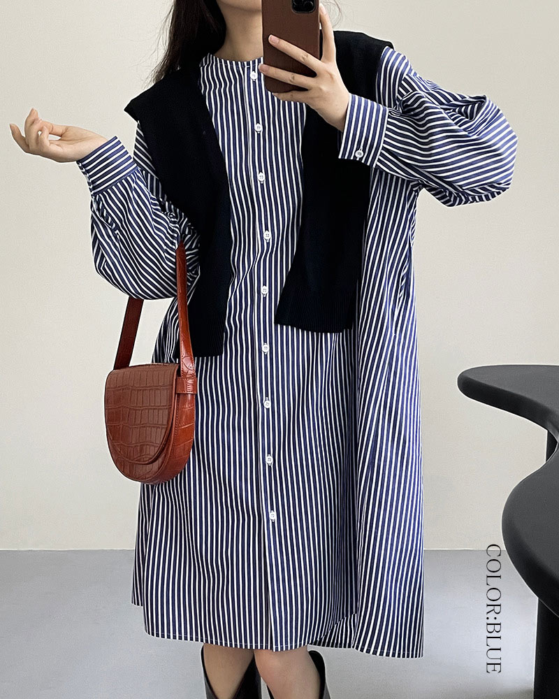 春夏人気商品！ストライプ シャツワンピース レディース 春 夏 ワンピース シャツ チュニックシャツ オーバーサイズ 羽織り フレアワンピース チュニック 大きいサイズ 柄ワンピ チュニックワンピース フレア 縞 前開き ミモレ丈 膝丈 長袖 ひざ丈 ワイド