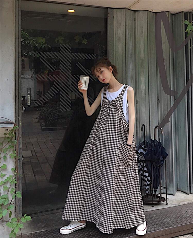 ロングパンツ レディース 春夏 スカーチョ リネン チェック柄 クルーネック ギャザ...