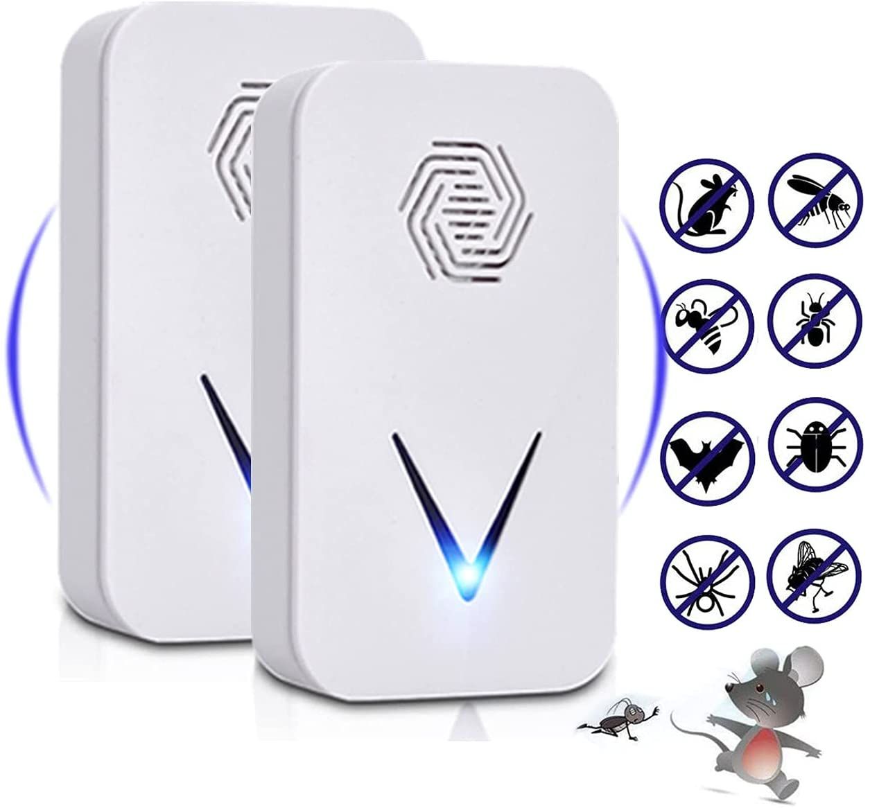 ゴキブリ/蚊/蟻/蜘蛛/コウモリ/ムカデ/ノミ/ダニ撃退器 メートル広範囲 ネズミ対策 無毒無臭 子供やペットにも安心 省エネ 害虫退治 (2個セット)