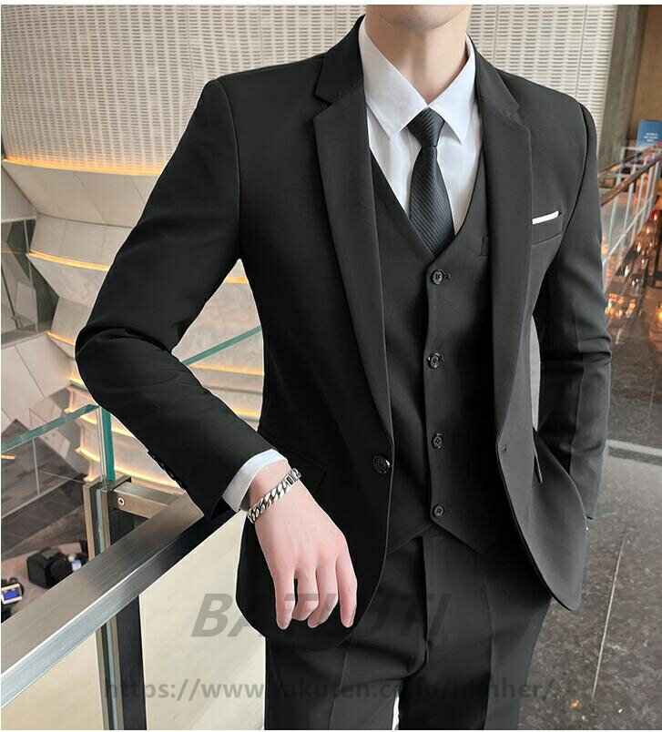 【送料無料】スーツ フォーマルスーツ 上下セット スリーピース メンズ シングルスーツ セットアップ ストライプ 紳士服 披露宴 結婚式 パーティー 忘年会 ビジネススーツ 通勤 3点セット ジャケット+パンツ+ベスト カジュアルスーツ スリムスーツ