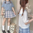 レディース セーラー服 半袖 上着+リボン+スカート 上下セット 女子制服 JK制服 コスプレ 可愛い レディース 衣装 学園祭 コスチューム衣装 ブルー ホワ...