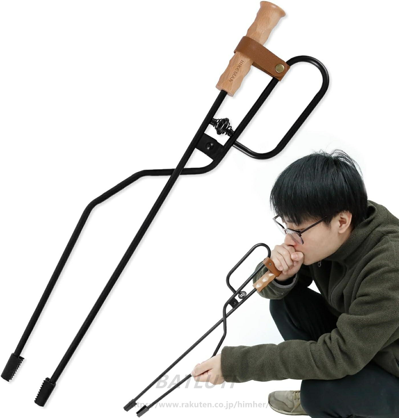 火バサミ 薪バサミ 焚き火 トング バネ付き 火吹き棒一体型 防錆処理済み ゴミ拾い コンパクト スチール製 炭バサミ 名栗加工木製グリップ 掴みやすい先端 キャンプ BBQ アウトドア バーベキュー