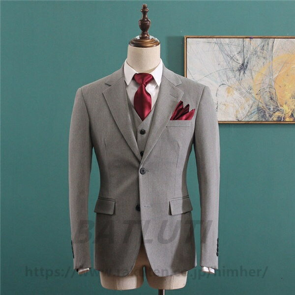 スーツ メンズ ビジネス スリムスーツ オシャレ フォーマル パーティ 結婚式 卒業式 入社式 スリムスタイル ベスト付き ベージュ グレー 黒 送料無料 男性用 M/L/XL/2XL/3XL