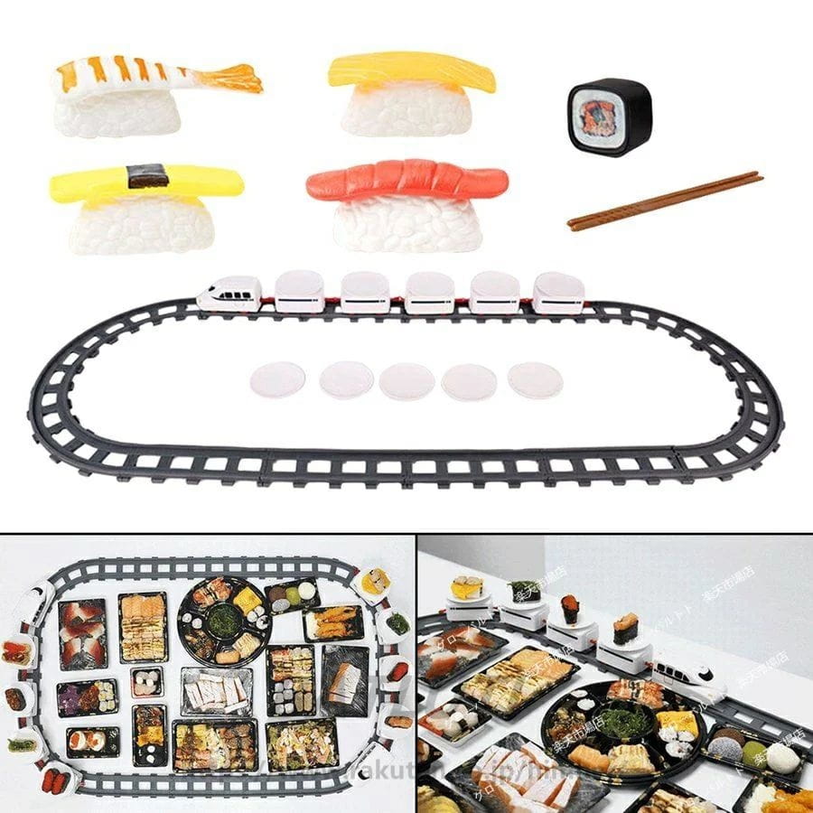 【送料無料】回転寿司トレイン おもちゃ 家庭用 お家で回転寿司 寿司トラック おもちゃ 孫 キッズ 自宅用 お皿10枚 列車5両 パーティーグッズ 寿司パーティー クリスマス ギフト プレゼント