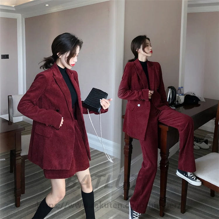 Pants Suit - セットアップ レディース 秋冬 パンツスーツ スカートスーツ OL 女性 オフィス フォーマル エレガント カジュアル 通勤 お呼ばれ 結婚式 二次会 40代 30代 20代 上下セット ロングジャケット＋ズボン/スカート 2点セット サイズ