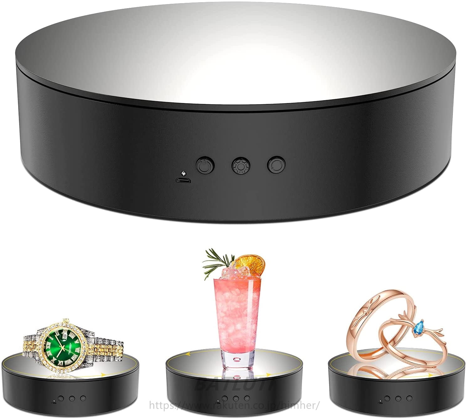 Rakuten - 電動回転台 360度回転台 小型鏡面電動ターンテーブル ディスプレイスタンド 直径15cm 耐荷重5kg 騒音なし 角度調整可能 商品展示用 商品の撮影とビデオに最適