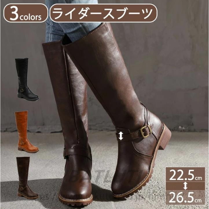 ーポン ライダースブーツ ロングブーツ レディース ジョッキーブーツ エンジニアブーツ 疲れない ブーツ シンプル 履き口 ゆったり 大きいサイズ ローヒール ...