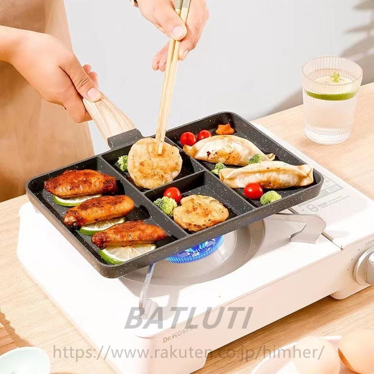 フライパン 仕切りフライパン 仕切り付き 角型 フライパン 仕切り キャラ弁 仕切り IH対応 ih 朝食 電気調理器 麦飯石四孔鍋 フライパン お弁当 弁当作り お弁当 型 お弁当 IH IH対応 子供 火式 電磁調理器 送料無料 himher-10006710 BATLUTI サンプル画像3