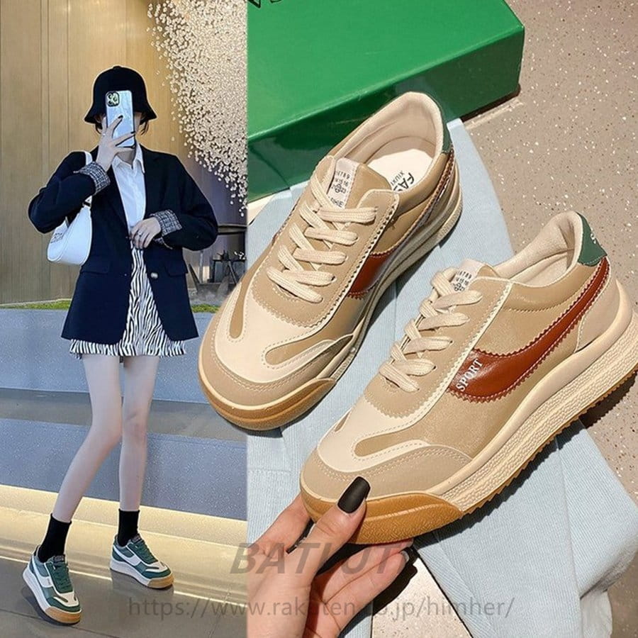 Rakuten - 厚底スニーカー 韓国 レディース 配色 スニーカー　 女子　 通学 遠足 歩きやすい 軽量 可愛い 滑り止め 履き心地がいい おしゃれ 運動靴 春夏秋 　厚底スニーカー レディース 　大学生　高校生 送料無料