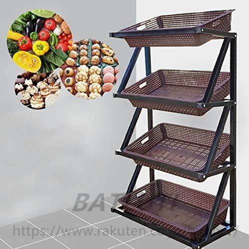 青果 野菜　フルーツ　パン販売　多機能フレーム　組立簡単 ディスプレイラック　4層　かご　陳列台　陳列棚　直売所　イベント用 棚 展