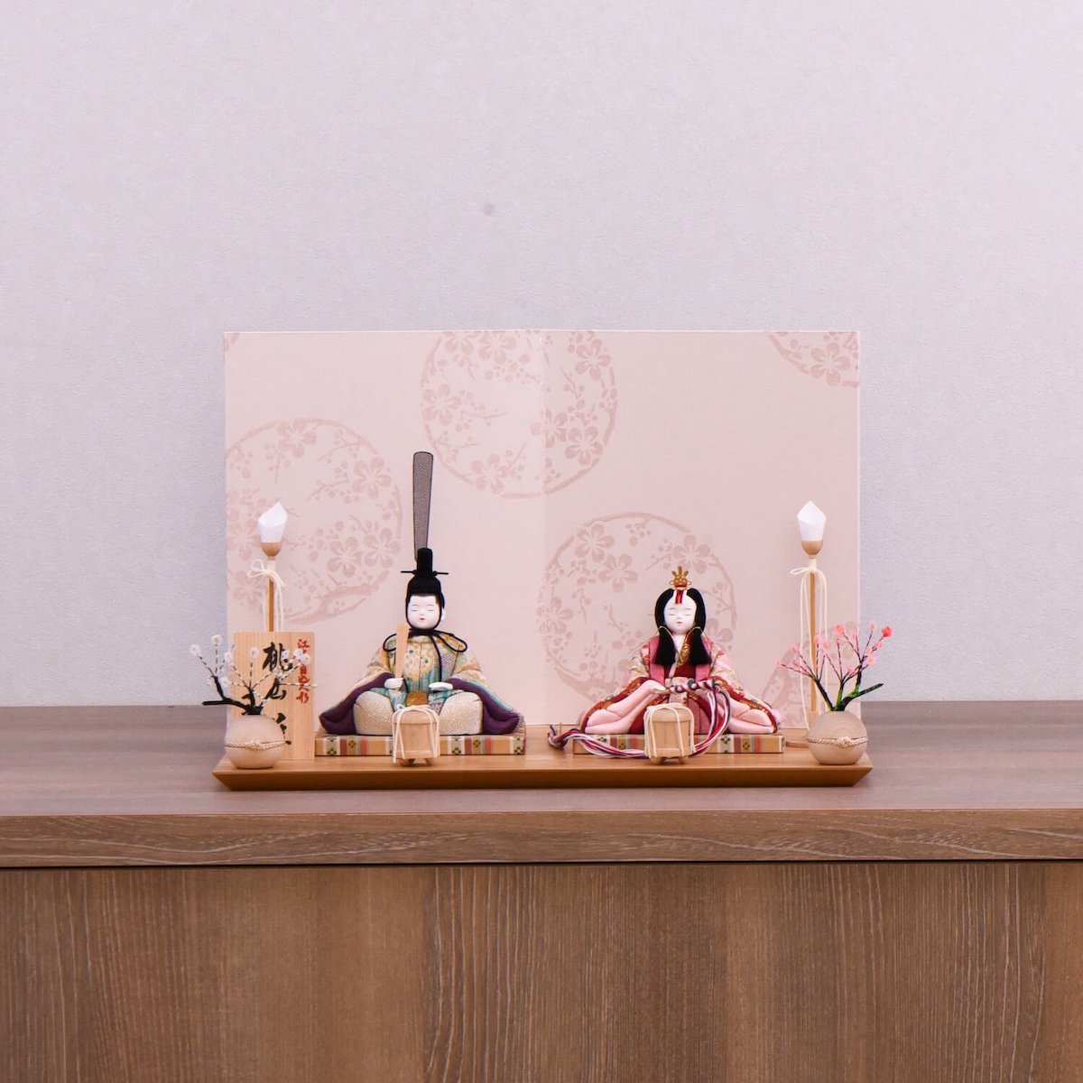 雛人形 木目込み 一秀 コンパクト ナチュラル かわいい ピンク 「桃山雛」 親王飾り ひな人形 初節句
