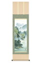 掛軸 掛け軸 山水画 彩色山水 深緑渓谷 洛彩緞子本表装 尺三 佐伯峰水 【2024年度新作】 h06-snk-kz5mb1-n048