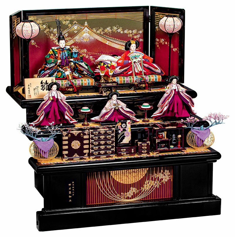 雛人形 平安豊久 ひな人形 三段飾り 五人飾り 紫彩 十番親王 小三五官女揃 竹千筋細工 【2024年度新作】 h063-mo-303044 HI-082