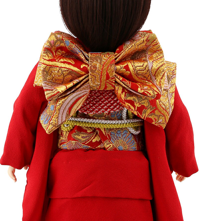 aya 着物セット 正絹 赤 枝垂桜に鞠 刺繍 ショートボブ（レッドブラウン） スタンド付