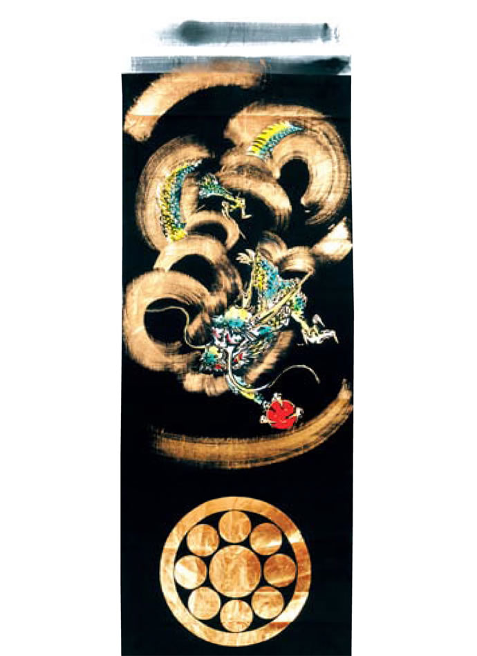 大名旗 黒地龍虎 家紋＋名前入れ代金込み