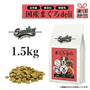 【選べるおまけ付き】純国産 無添加ドッグフード smiley（スマイリー）まぐろ deli 1.5kg（500g×3） 犬 ドライフード 全年齢対応 安全 ノンオイルコーティング 乳酸菌配合 低GI原料 魚 フィッシュ