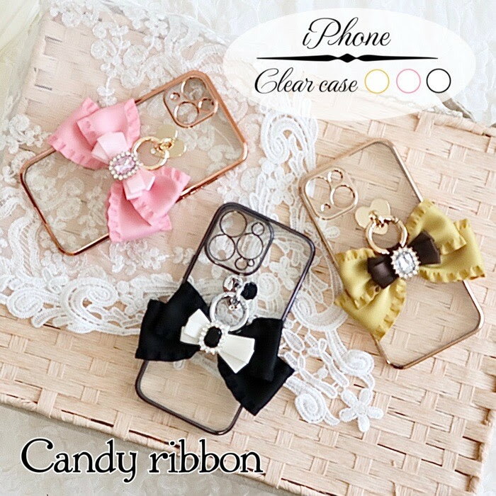 キャンディーリボン・クリアローズケース・iPhoneケース・iphone13・12 Pro・ProMax・Xs・XR・iphone11・iphone8　Plus・iphoneSE2・ 韓国・シンプル・おしゃれ・かわいい・人気・リング・スマホケース・ソフト・オーダーメイド・耐衝撃【送料無料】
