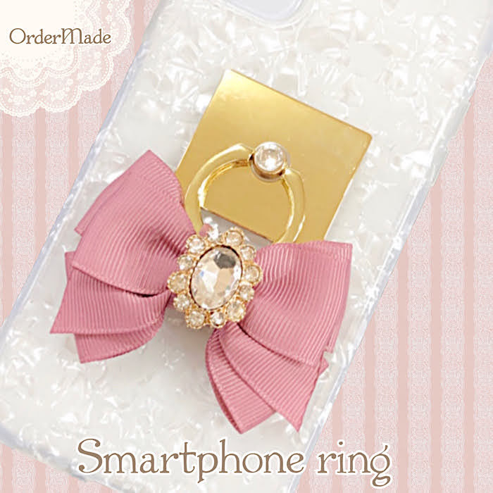 スクエア　スマホ　リング　コロンリボン　 　スマホ リング オーダーメイド iphone 全機種 韓国 シンプル おしゃれ かわいい 人気 カラビナ ホルダー バンカーリング 落下防止 フィンガーリング リボン スマホアクセサリー 【送料無料】