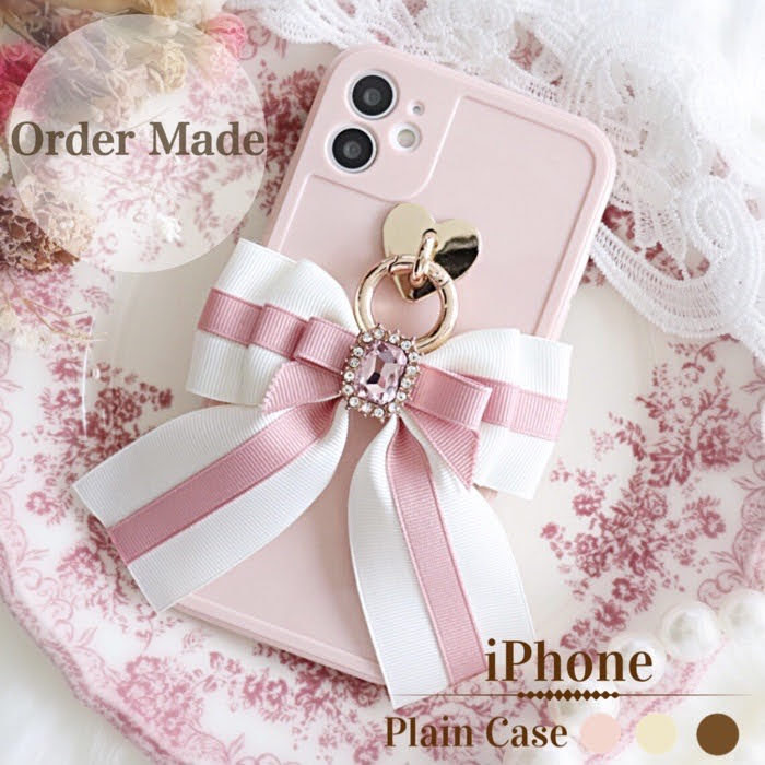 ●【商品名：バレリーナ　プレーンケース】・見ているとほしくなるアイテム・周りの視線をくぎ付けにしちゃう・プレゼントに喜ばれる・リボン・パーツ選べる　オリジナル・オーダーメイド・耐衝撃　韓流　女子　人気　スマホケース