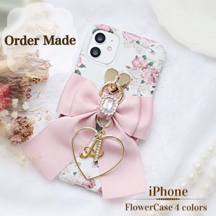 パピヨンダブル　ハートフープ　フラワーケース　iphoneケース　オーダーメイド　iphone12 Pro　ProMax　X　Xs　XR　iphone11　iphone8　Plus　iphoneSE2　ケース　韓国　シンプル おしゃれ　かわいい　人気　リング　スマホケース　リボン　ソフト　耐衝撃【送料無料】