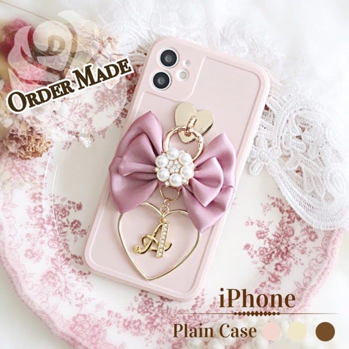 フラワーリボン　ハートフープ　iPhone　プレーンケース　iPhoneケース iphone12 Pro　ProMax　X　Xs　XR　iphone11　iphone8　Plus　iphoneSE2　ケース 韓国　シンプル おしゃれ　かわいい　人気　リング　スマホケース　リボン　ソフト　耐衝撃【送料無料】