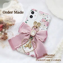 フリルシフォン　ハートフープ フラワーケース　iphoneケース　オーダーメイド　iphone12 Pro　ProMax　X　Xs　XR　iphone11　iphone8　Plus　iphoneSE2　ケース　韓国　シンプル おしゃれ　かわいい　人気　リング　スマホケース　リボン　ソフト　耐衝撃【送料無料】