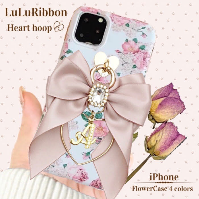ルルリボン　ハート フープ　フラワーケース iphoneケース　オーダーメイド　iphone12 Pro　ProMax　X　Xs　XR　iphone11　iphone8　Plus　iphoneSE2　ケース　韓国　シンプル おしゃれ　かわいい　人気　リング　スマホケース　リボン　ソフト　耐衝撃【送料無料】