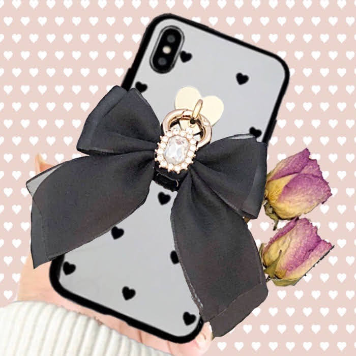 パピヨンレース　ハートフープ 　ミラーケース　iphoneケース　オーダーメイド　iphone12 Pro　ProMax　X　Xs　XR　iphone11　iphone8　Plus　iphoneSE2　ケース　韓国　シンプル おしゃれ　かわいい　人気　リング　スマホケース　リボン　ソフト　耐衝撃【送料無料】