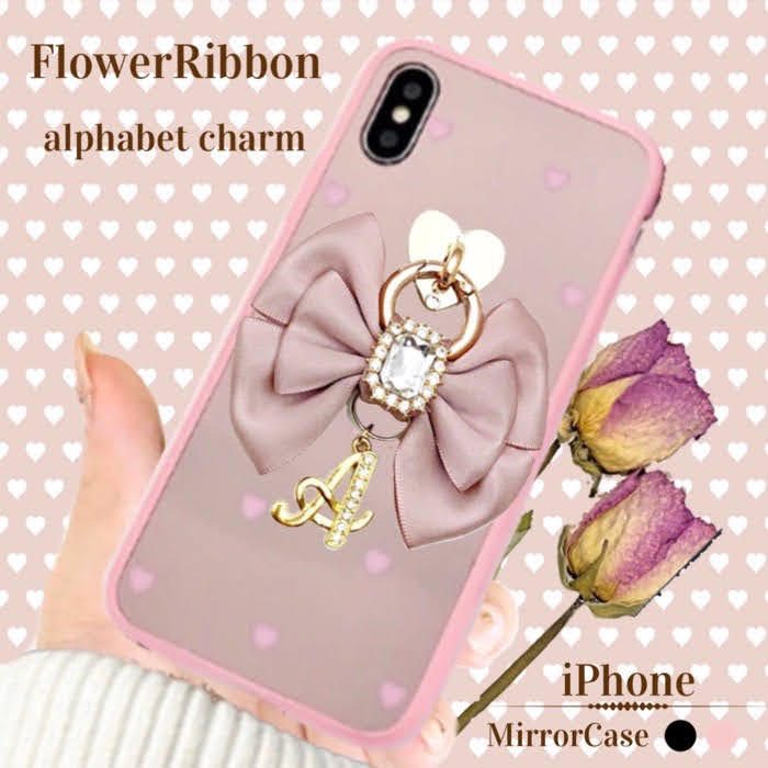 フラワーリボン　イニシャル　ミラーケース　iphoneケース　オーダーメイド　iphone12 Pro　ProMax　X　Xs　XR　iphone11　iphone8　Plus　iphoneSE2　ケース　韓国　シンプル おしゃれ　かわいい　人気　リング　スマホケース　リボン　ソフト　耐衝撃【送料無料】