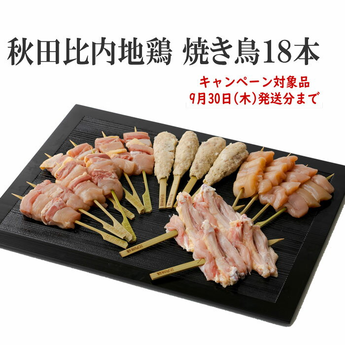 ごちそう 秋田 比内地鶏 焼き鳥 セット 18本 正肉 ( もも むね ) ささみ いかだ つくね 焼鳥 男鹿半島の塩 塩