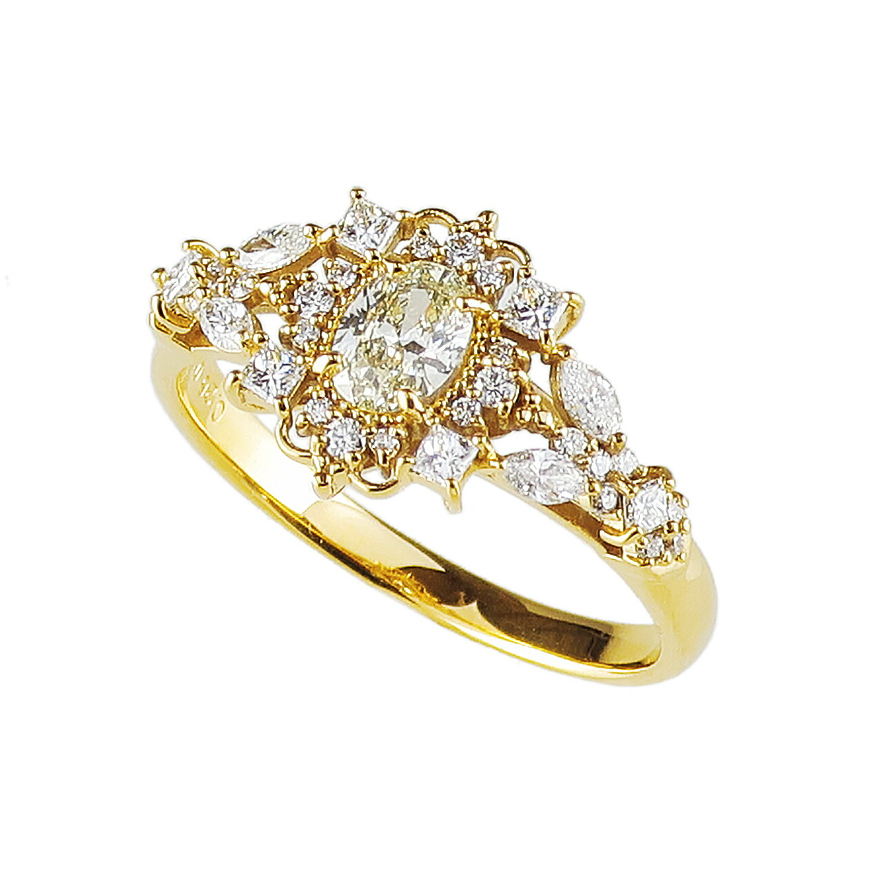Rakuten - K18 YG ダイヤモンド センター石 0.25ctUP 脇石 0.35ct トータル0.6ct リング サイズ 8号～16号 16.5～18号 アンティーク調