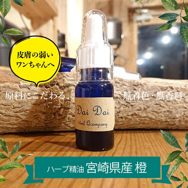 【マラソン期間ポイント5倍！】【14ml】ハーブ精油 宮崎県産 橙（だいだい）(アロマ 精油 人間OK 犬 保湿ケア用スプレー Qシャンプー 皮膚 アレルギー 無添加 無着色 Qシャンプー Qcompany)