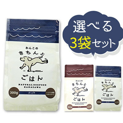 【エントリー2個で5倍！3個で10倍！！】《送料無料》【選べる3袋セット】【総合栄養食 AAFOC基準クリア】「わんこのきちんとごはん」(無添加 国産 ナチュラル ドッグフード シニア 極小粒 犬 フィッシュ ポーク)