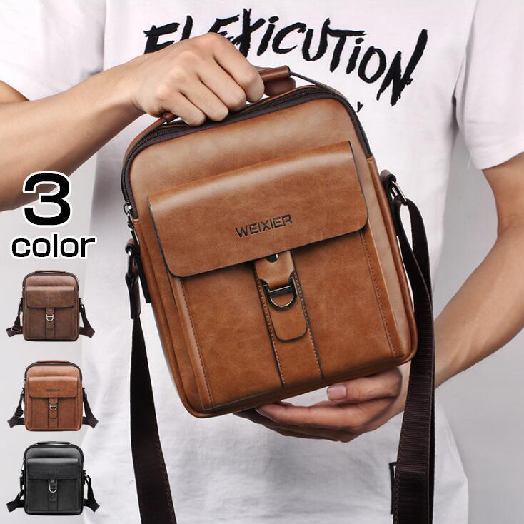 メンズ レザーバッグ ショルダーバッグ ビジネスバッグ 2way おしゃれ 縦型 斜め掛け 肩掛け 通勤 大容量 多機能 父の日 敬老の