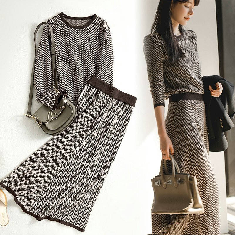 2点セッ 入学式 OL 通勤 上品 タイトスカート レディース 秋冬 入学式 長袖 40代 セットアップ 服 おしゃれ 卒業式 ニットセット