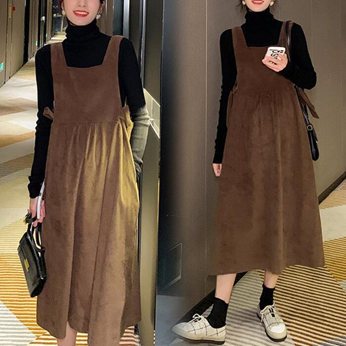 ツーピース 大人可愛い カジュアル きれいめ レディース ハイネック ミモレ丈 冬 秋 春 ジャンパースカート トップス ワンピース