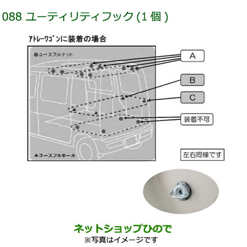 純正部品ダイハツ アトレーワゴンタイプ2/ユーティリティフックB(ユースフルホール専用・1個)※純正品番 999-02060-M5-282【S321G S331G】088