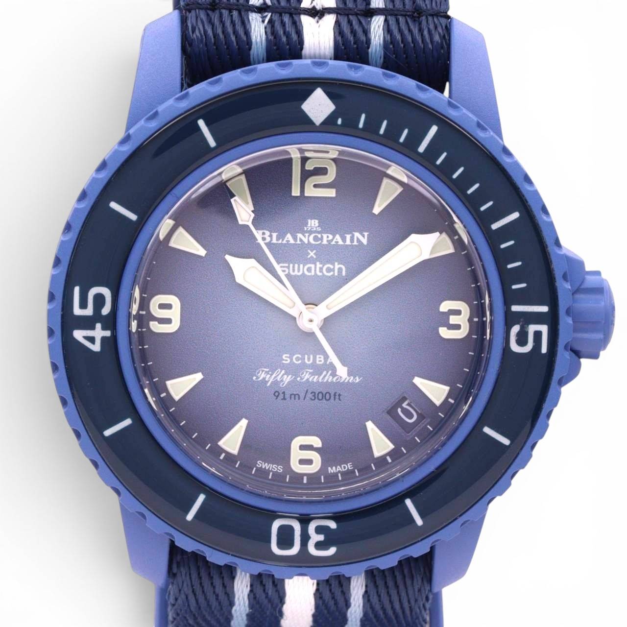 スウォッチ Scuba Fifty Fathoms Blancpain Scuba Fifty Fathoms Atlantic Ocean 腕時計 メンズ 箱 ケース ギャランティ 冊子 ブルー