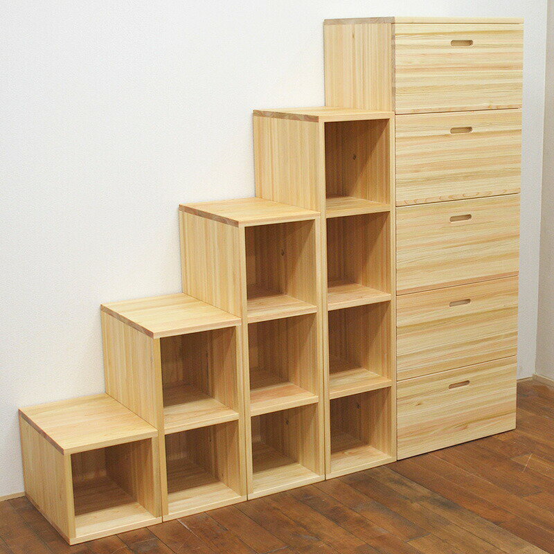 【5段幅40cm長さ159cm高さ140cm】ロフト用階段国産無垢ひのき家具収納できるボックス階段とチェスト高さ140cm【くるみオイル仕上げ】サイズ変更無料見積もりのサムネイル