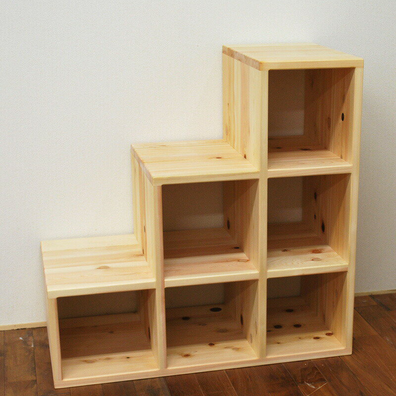 【ひのき階段3段幅30cm長さ90cm高さ90cm】ロフトや二段ベッド用登れる細目無垢ひのき木製階段、本・衣類の収納や飾り棚にオープン棚2006060サイズ変更無料見積もり 2