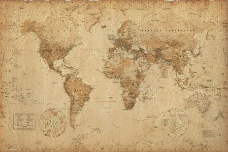 世界地図 アンティーク ポスター フレーム(額)なし 91.5×61cm