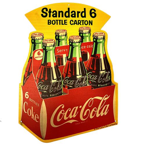 ティンサイン コカコーラ スタンダード6ボトルカートン 最大寸法約40.5cm×28.0cm ブリキ看板 【宅配便..
