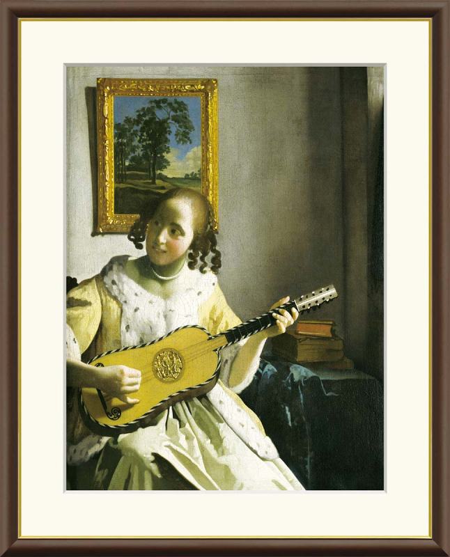 ギターを弾く女 ヨハネス・フェルメール作品 F8サイズ 工芸美術画 額装作品